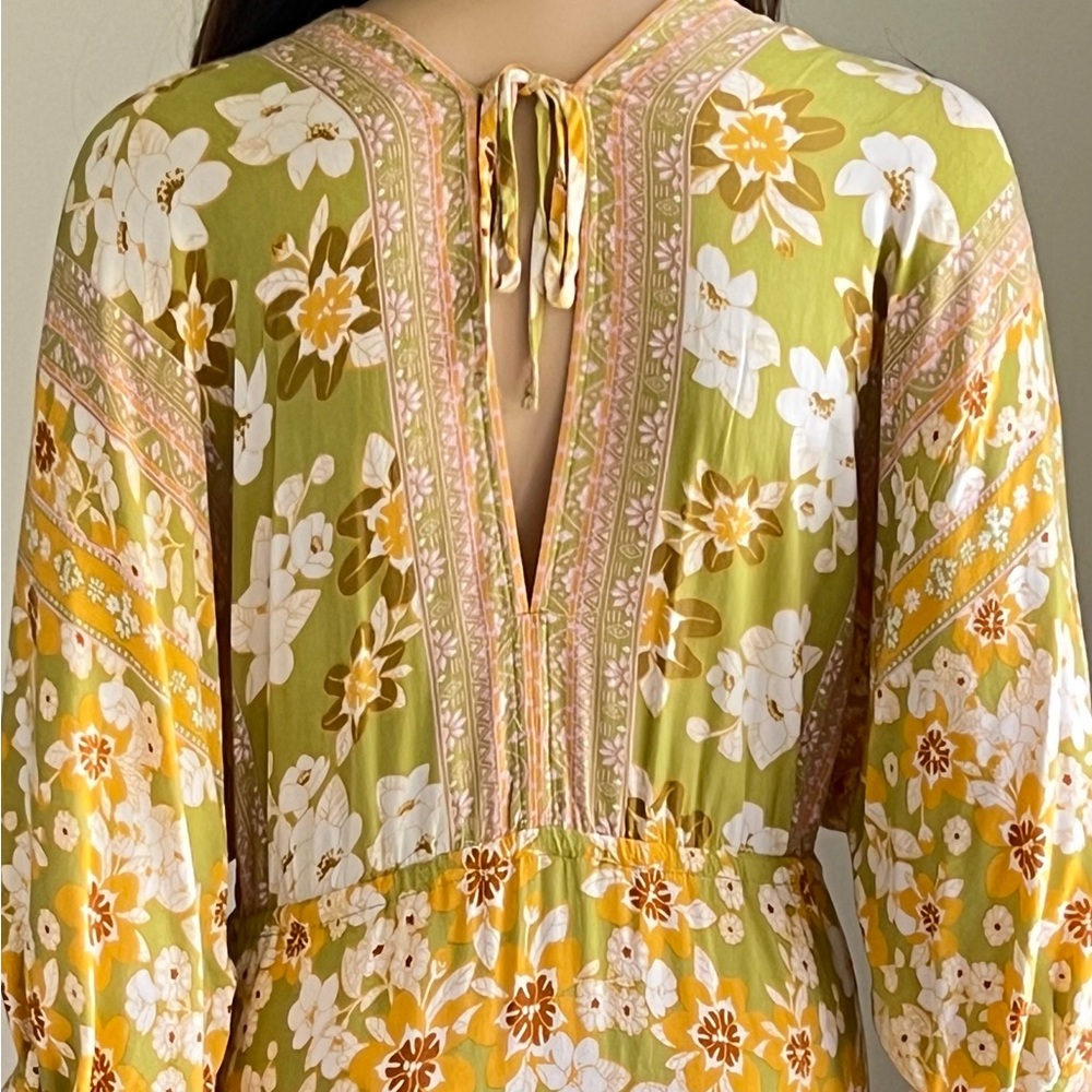 Aakaa Bohemian Floral Yellow Mixed Print Long Flowy Maxi Dress Size Small - Picture 7 of 15